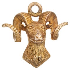 Retro Ram's Head Charm 9k Yellow Gold Animal Pendant Aries Zodiac Jewelry
