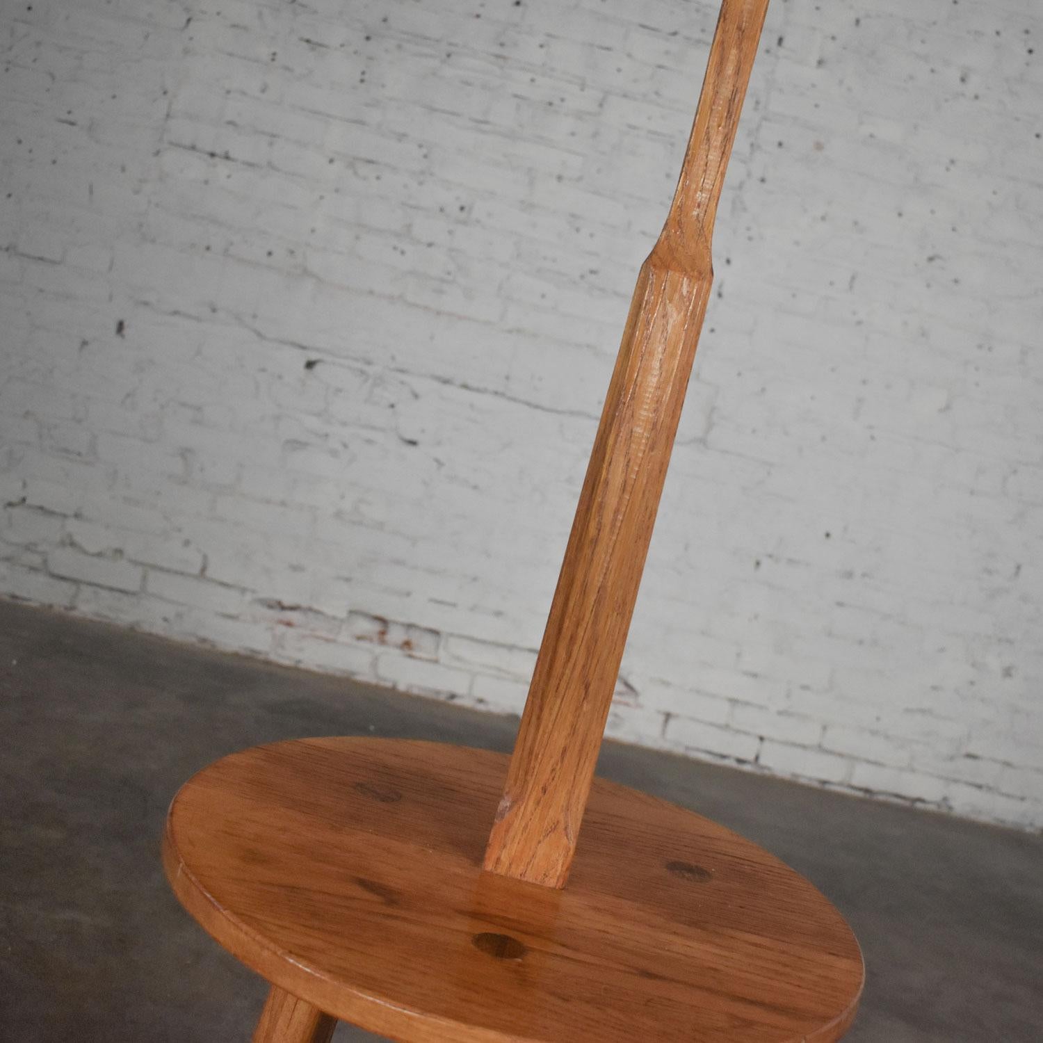 Vintage Ranch Oak Adjustable Arm Floor Lamp Tri Leg Base with Table by A. Brandt 1