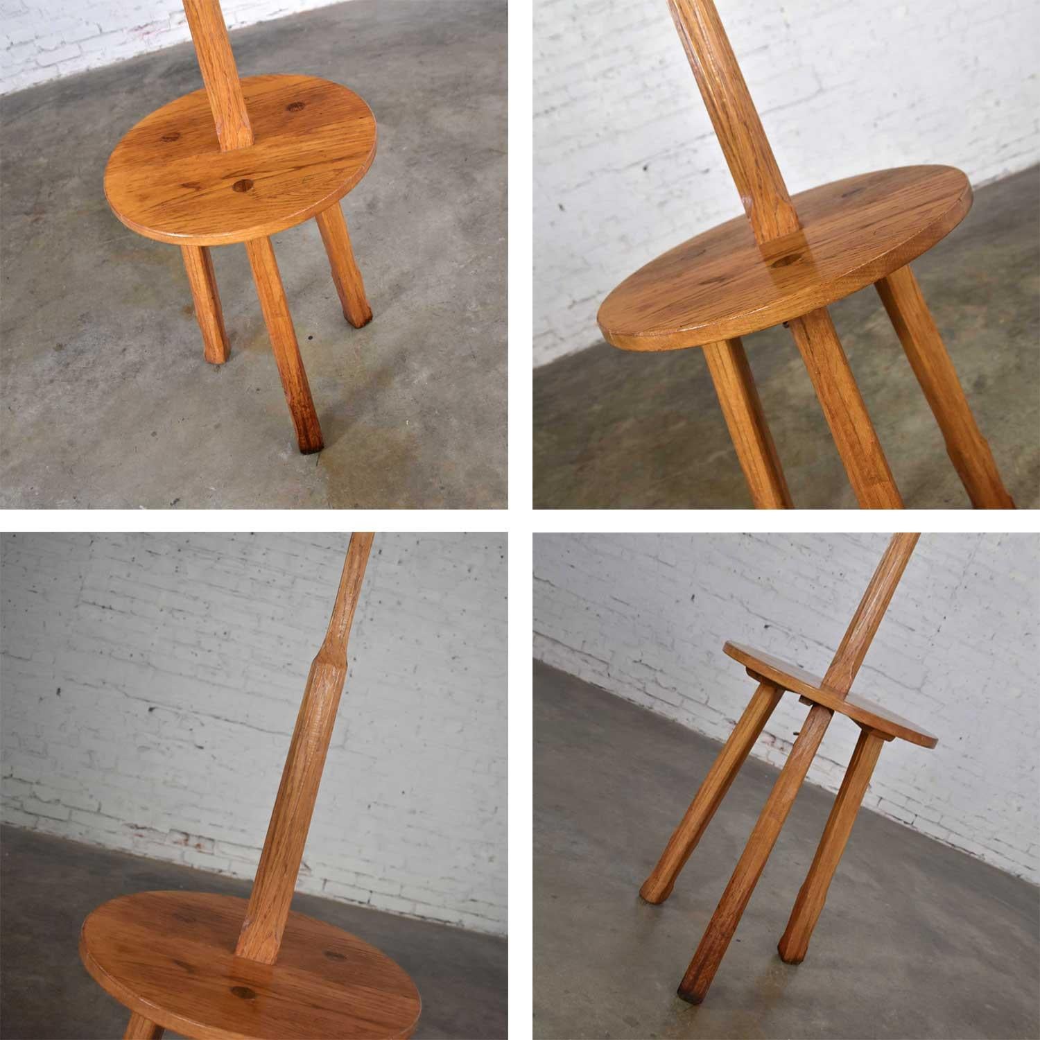 Vintage Ranch Oak Adjustable Arm Floor Lamp Tri Leg Base with Table by A. Brandt 10