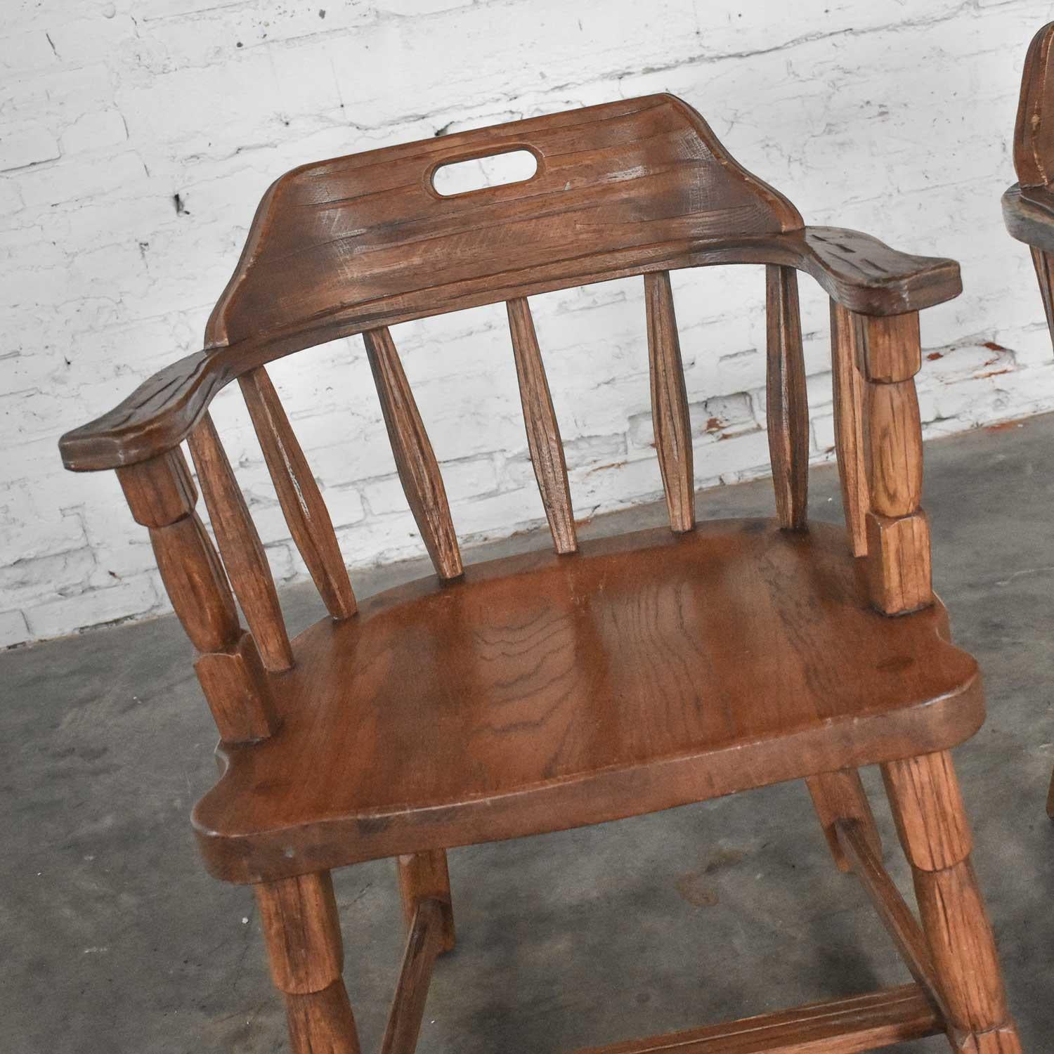 Vintage Ranch Oak Captains Armchairs by A. Brandt Acorn Brown Finish a Pair For Sale 2
