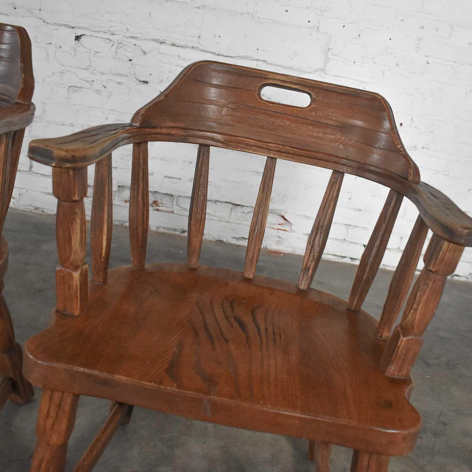 Vintage Ranch Oak Captains Armchairs by A. Brandt Acorn Brown Finish a Pair For Sale 3