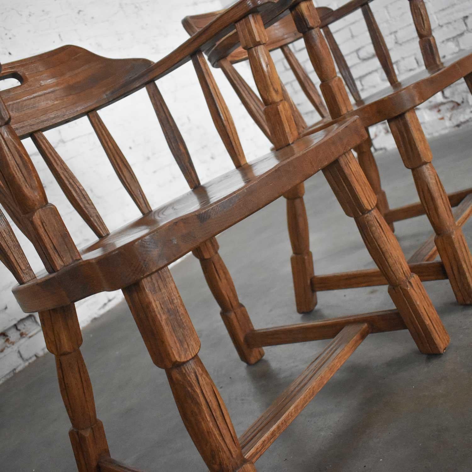 Vintage Ranch Oak Captains Armchairs by A. Brandt Acorn Brown Finish a Pair For Sale 4