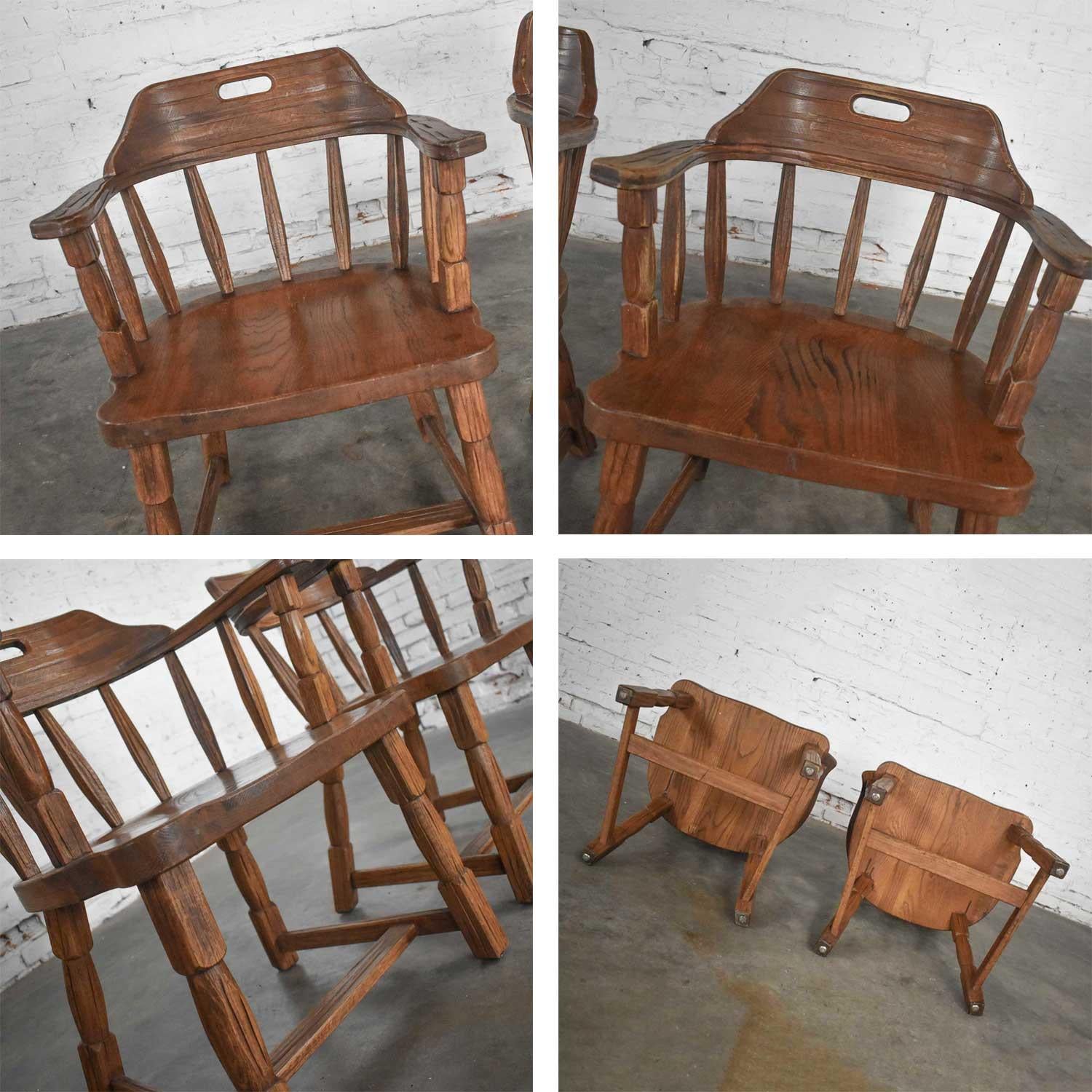 Vintage Ranch Oak Captains Armchairs by A. Brandt Acorn Brown Finish a Pair 11