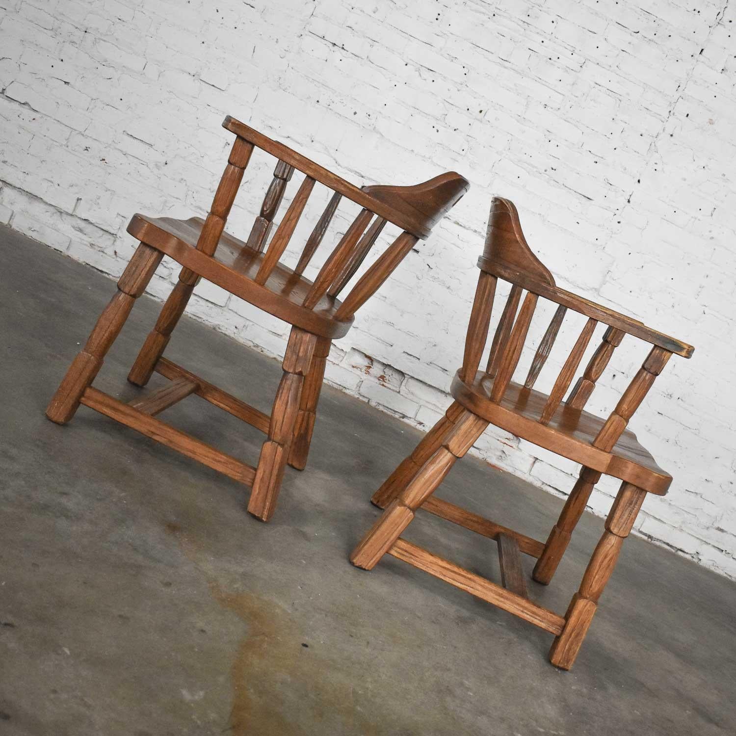 American Vintage Ranch Oak Captains Armchairs by A. Brandt Acorn Brown Finish a Pair For Sale