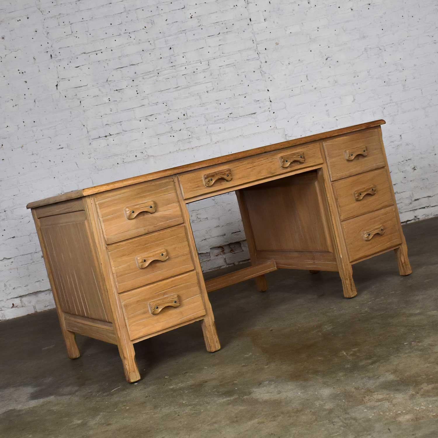 20th Century Vintage Ranch Oak Desk with Honey Oak Finish by A. Brandt Company