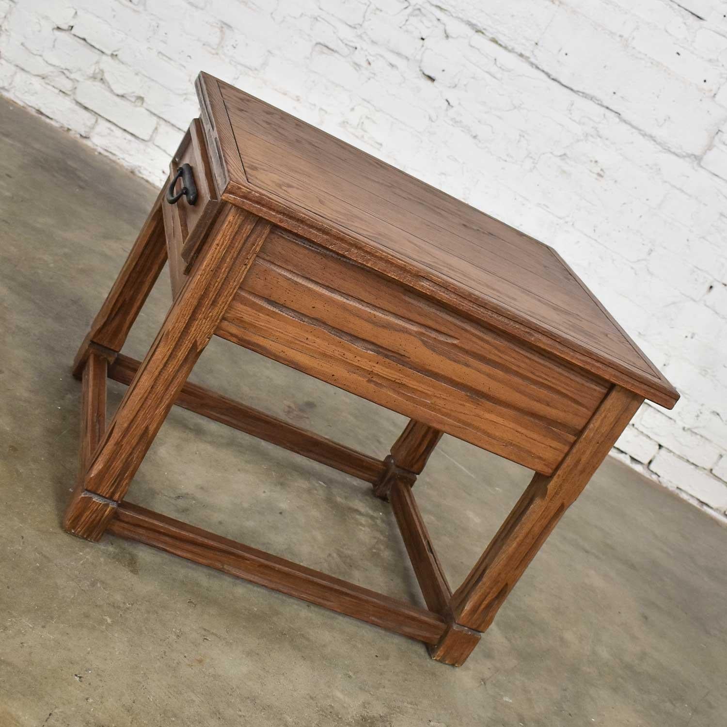 Vintage Ranch Oak Drawered End Table Acorn Brown Finish by A. Brandt For Sale 2