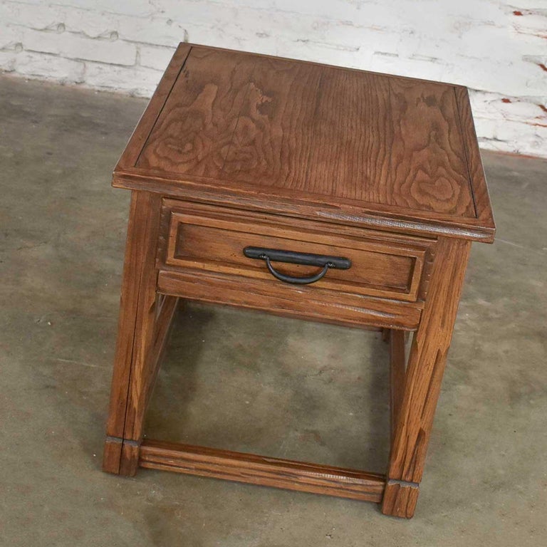Vintage Ranch Oak Drawered End Table Acorn Brown Finish by A. Brandt