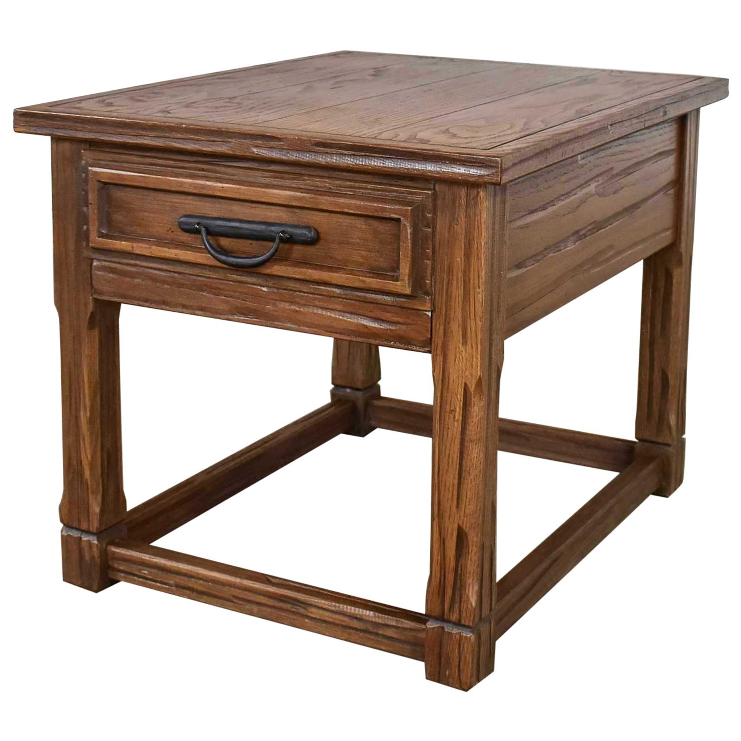 Table d'extrémité à tiroirs en chêne de ranch vintage finition gland marron par A. Brandt