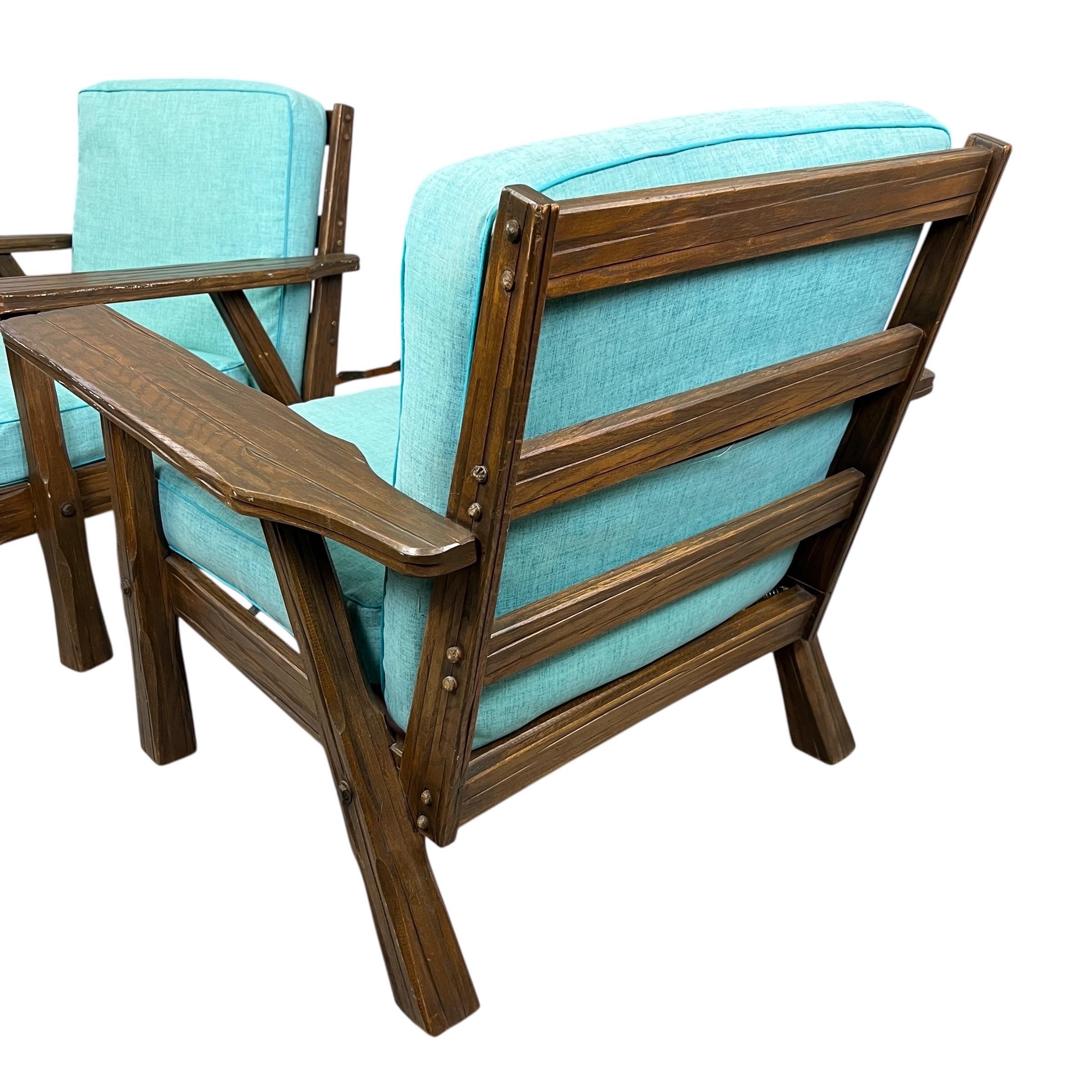 Vintage Ranch Oak Lounge Chairs - A Pair In Good Condition For Sale In Esperance, NY