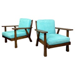 Vintage Ranch Oak Lounge Chairs - A Pair