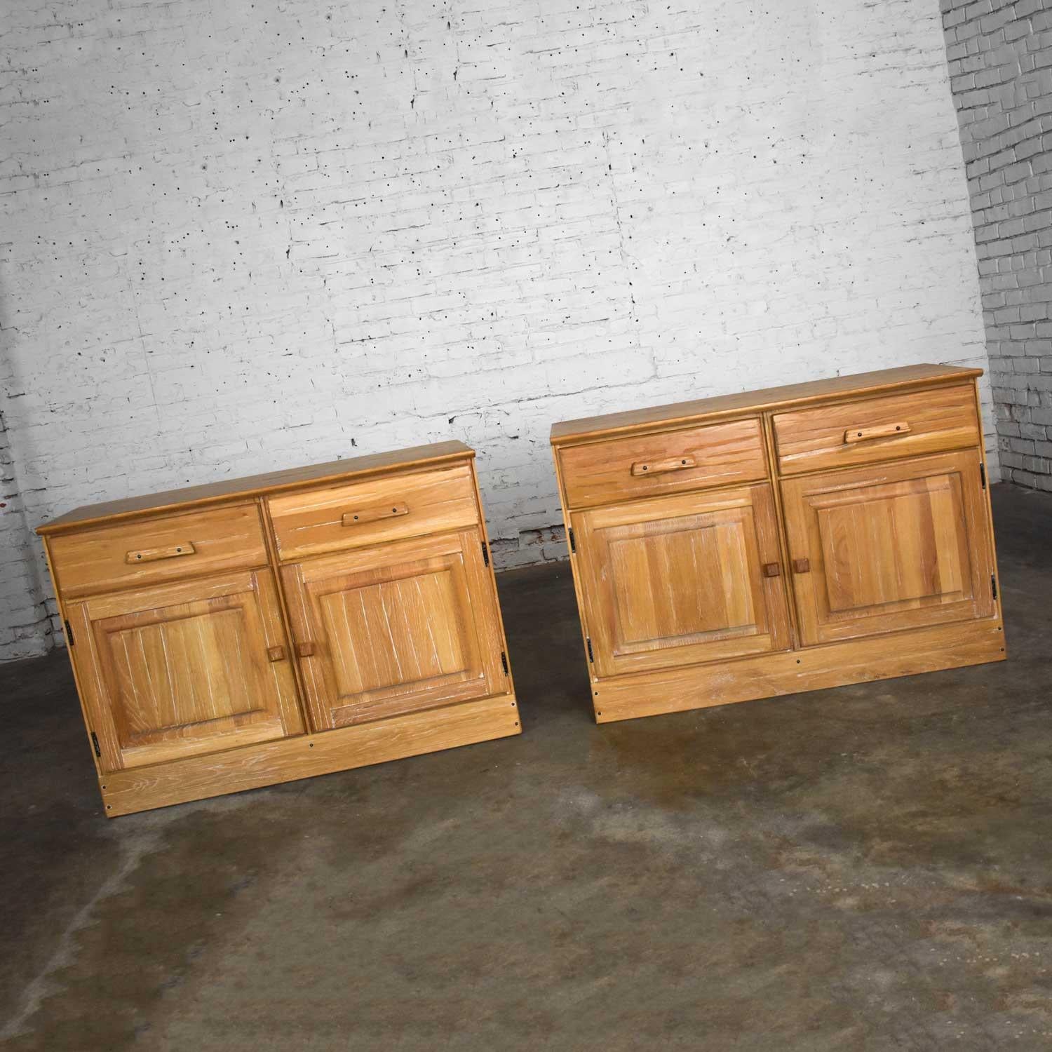 Rustic Vintage Ranch Oak Pair of Small Credenzas or Buffet Cabinets, A. Brandt Company For Sale