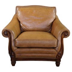 Vintage Rapallo Oversized Leather Club Lounge Reading Library Armchair 45"