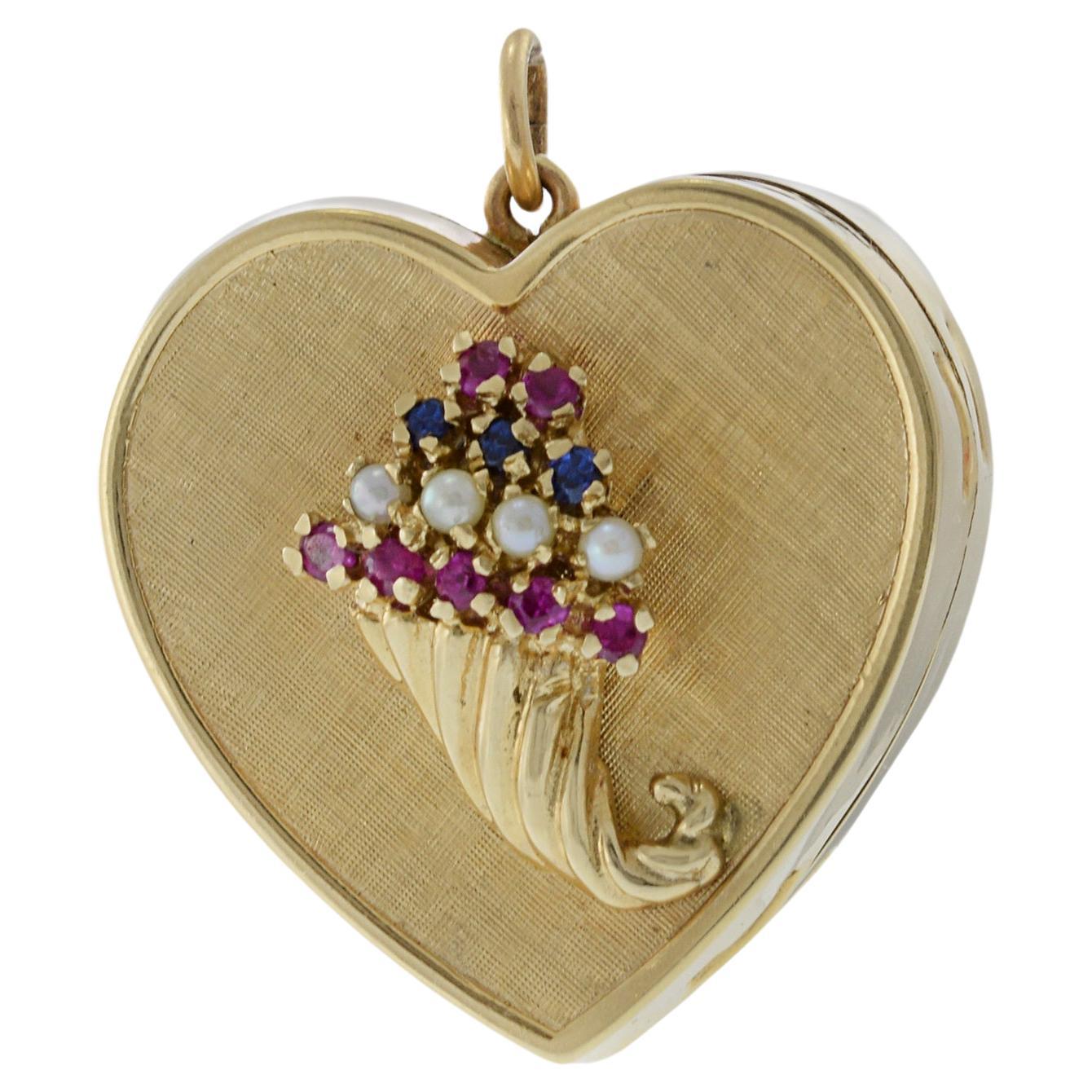 Vintage Rare 14KT Yellow Gold Hand-Wind Music Heart Box Pendant For Sale