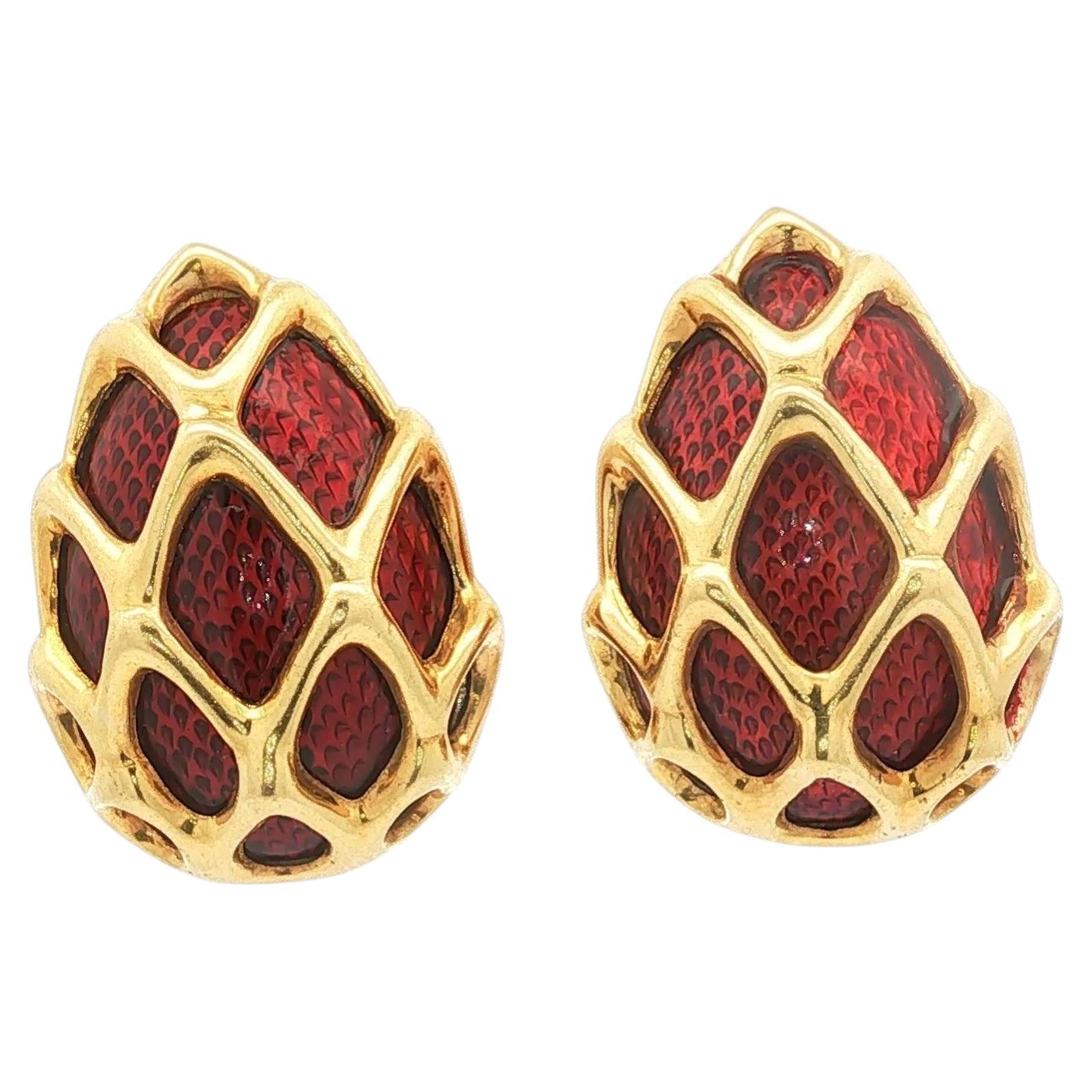 Vintage Rare 1950s Dragon Egg Tiffany & Co. Red Enamel Earrings
