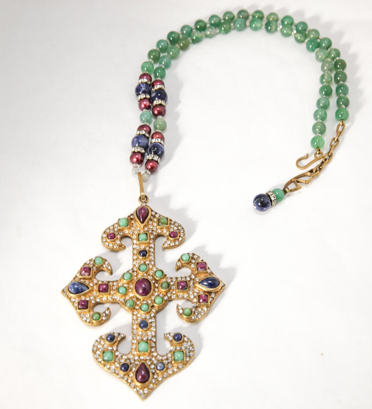 Vintage Rare 1980s Valentino Multi Color Runway Cross Necklace In Good Condition For Sale In New York, NY
