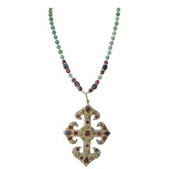 Retro Rare 1980s Valentino Multi Color Runway Cross Necklace