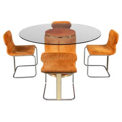 Vintage Rare 20thC Italian Dining Set In Orange Suede By Willy Rizzo c.1970