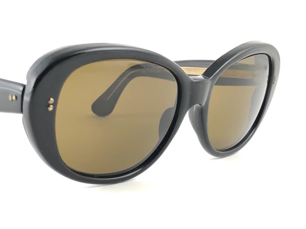 Vintage Rare A.A Sutain 101  Oversized Black Sunglasses 1970's For Sale 2
