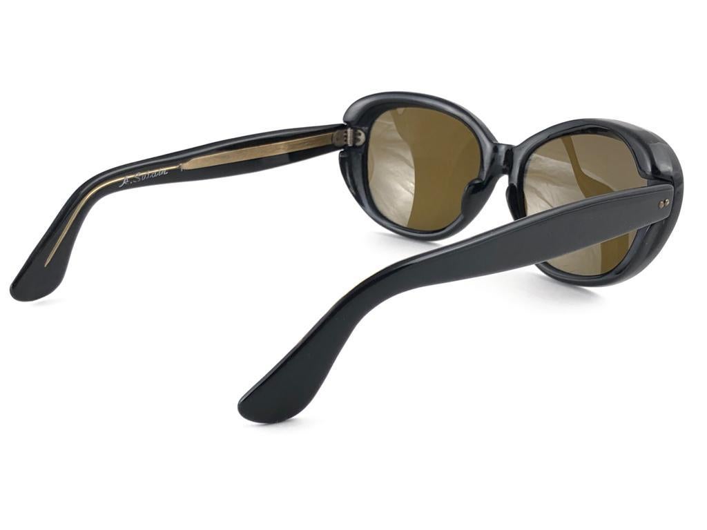 Vintage Rare A.A Sutain 101  Oversized Black Sunglasses 1970's For Sale 4