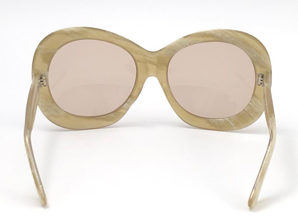 Women's or Men's Vintage Rare A.A Sutain 343  Oversized Round Beige Sunglasses 1970's For Sale