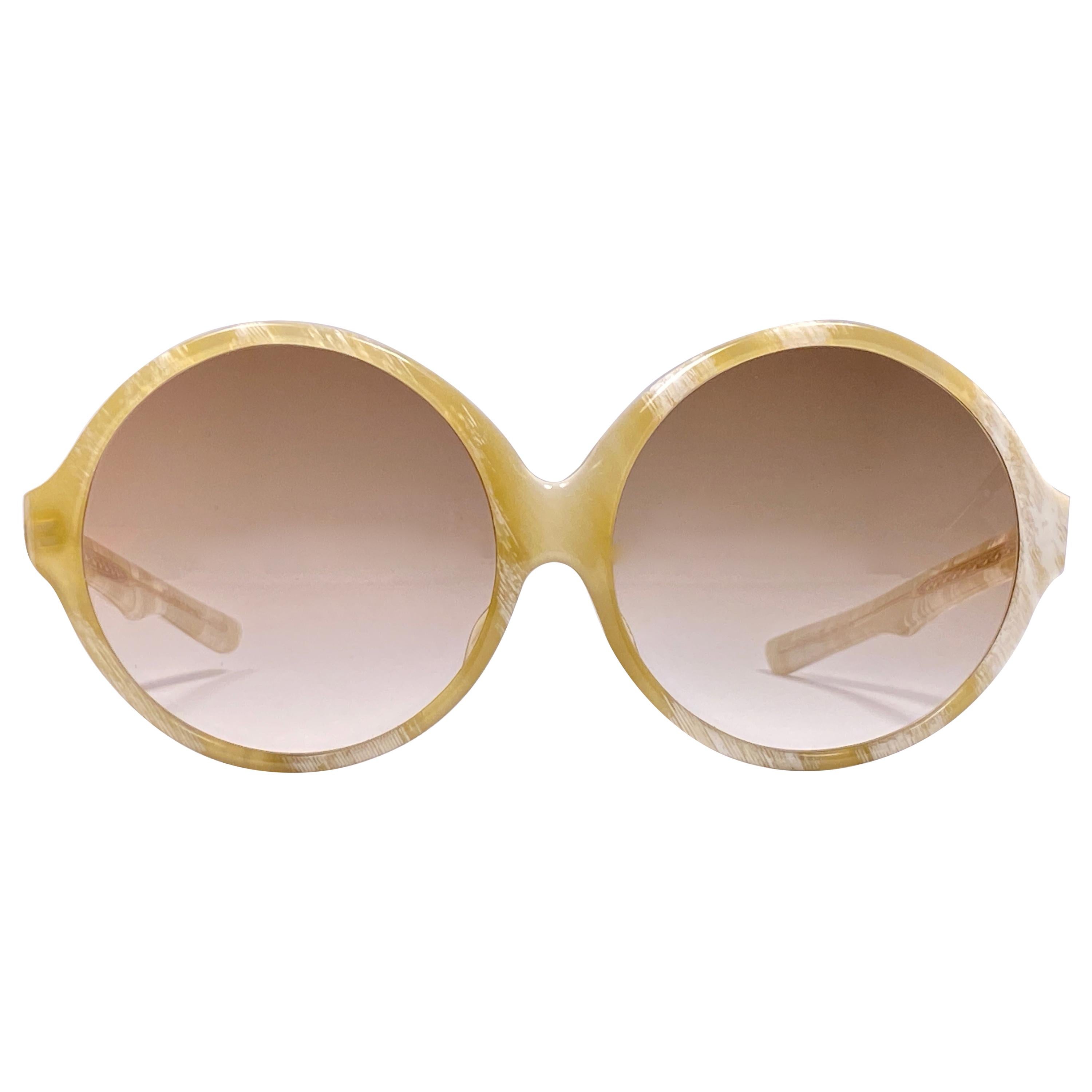 Vintage Rare A.A Sutain Oversized Round Beige Sunglasses 1970's