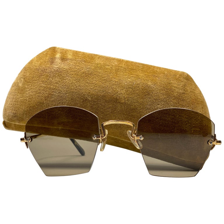 Vintage Raro A.A Sutain Lentes Grises Sin Montura Gafas de Sol de Filigrana Anos 70