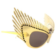 Vintage Rare Alain Mikli 029039 " MYSTERY " Gold & Rhinestones Sunglasses 1988
