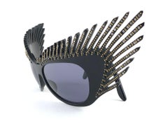 Alain Mikli - Lunettes de soleil vintage rares noires et strass « MYSTERY » 029101, 1988