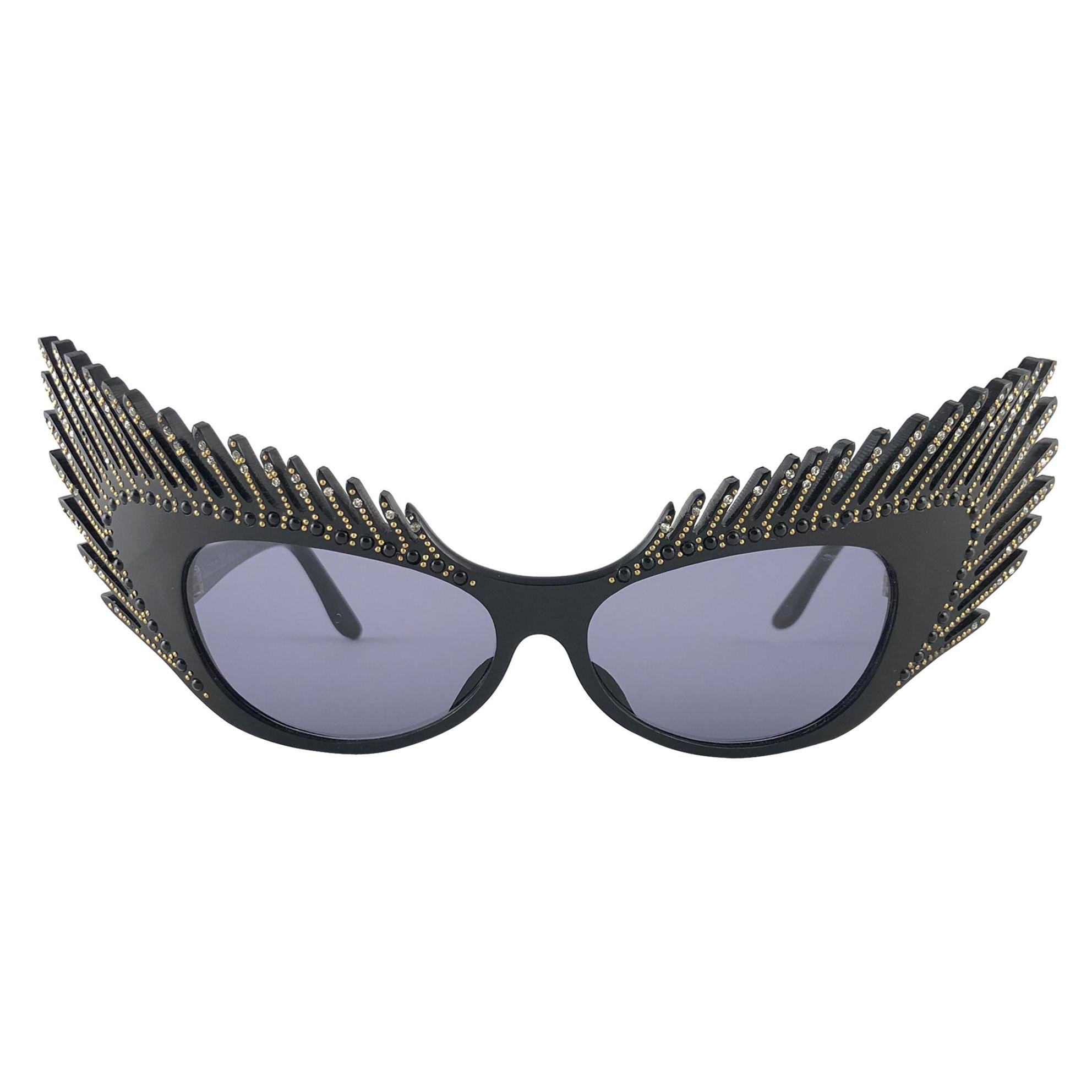 Vintage Rare Alain Mikli 029101 " MYSTERY " Black & Rhinestones Sunglasses 1988 For Sale