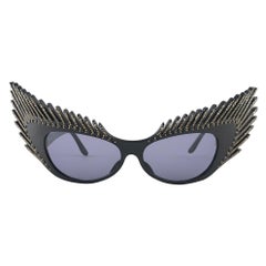 Retro Rare Alain Mikli 029101 " MYSTERY " Black & Rhinestones Sunglasses 1988