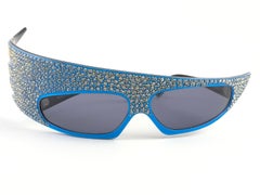Vintage Rare Alain Mikli 054631 " Plume " Turquoise & Rhinestone Lunettes de soleil 1988