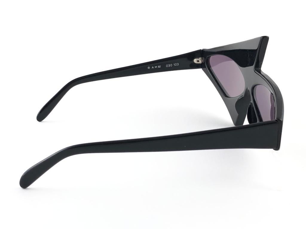 Gray Vintage Rare Alain Mikli AM 030 103 Asymmetrical Black & White Sunglasses 1987