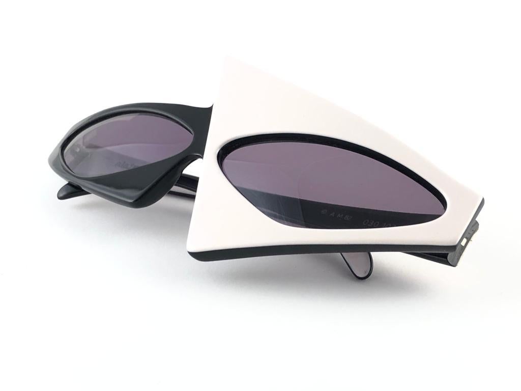 Vintage Rare Alain Mikli AM 030 103 Asymmetrical Black & White Sunglasses 1987 1