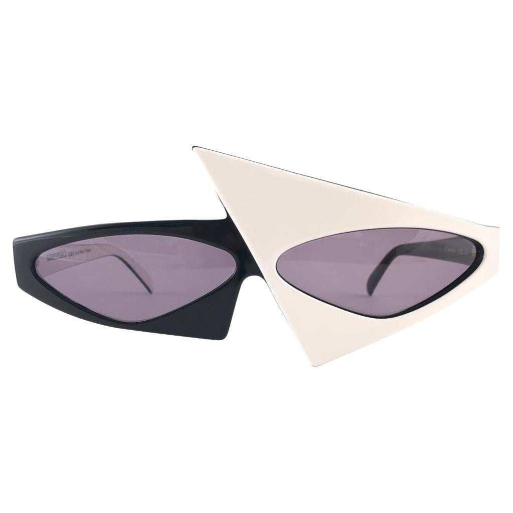 Vintage Rare Alain Mikli AM 030 103 Asymmetrical Black & White Sunglasses 1987