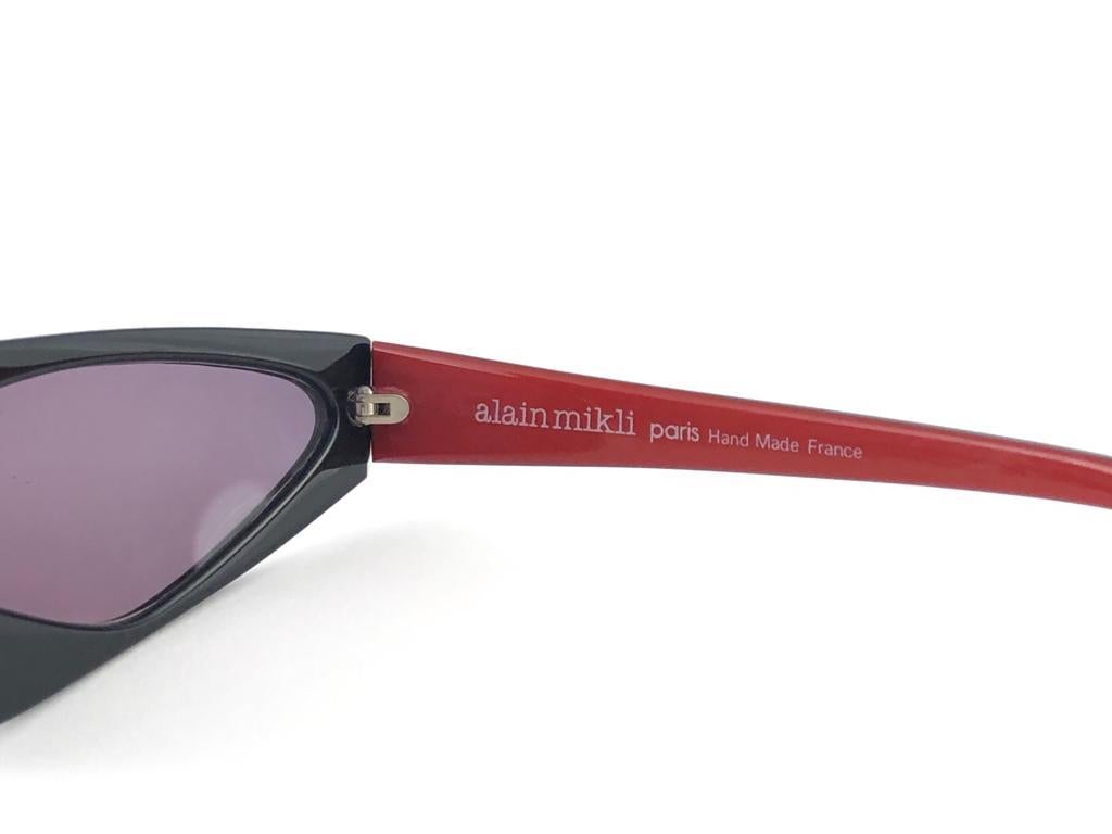 Pink Vintage Rare Alain Mikli AM 030 Asymmetrical Black & Red Sunglasses 1987
