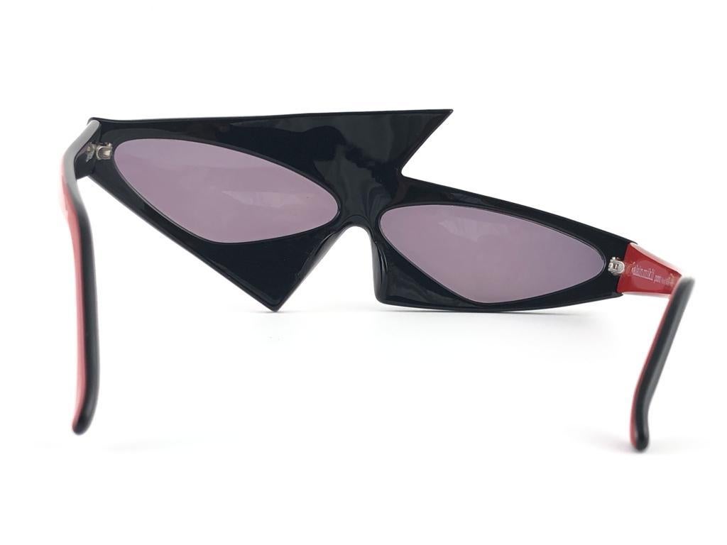 Vintage Rare Alain Mikli AM 030 Asymmetrical Black & Red Sunglasses 1987 1