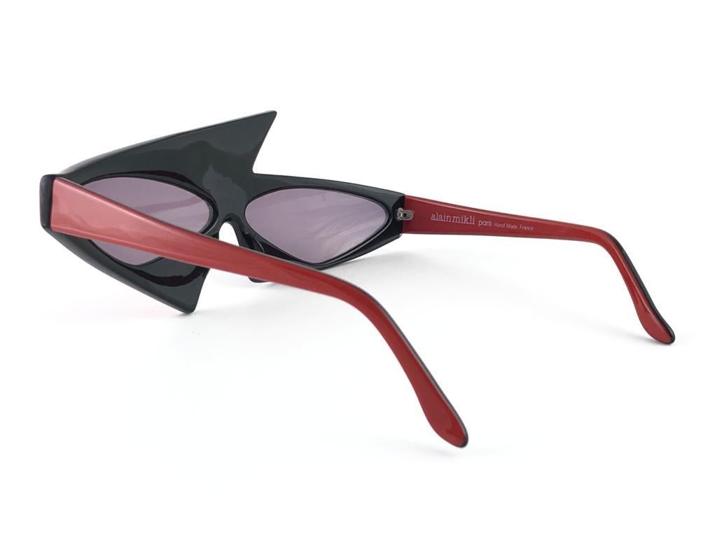 Vintage Rare Alain Mikli AM 030 Asymmetrical Black & Red Sunglasses 1987 2