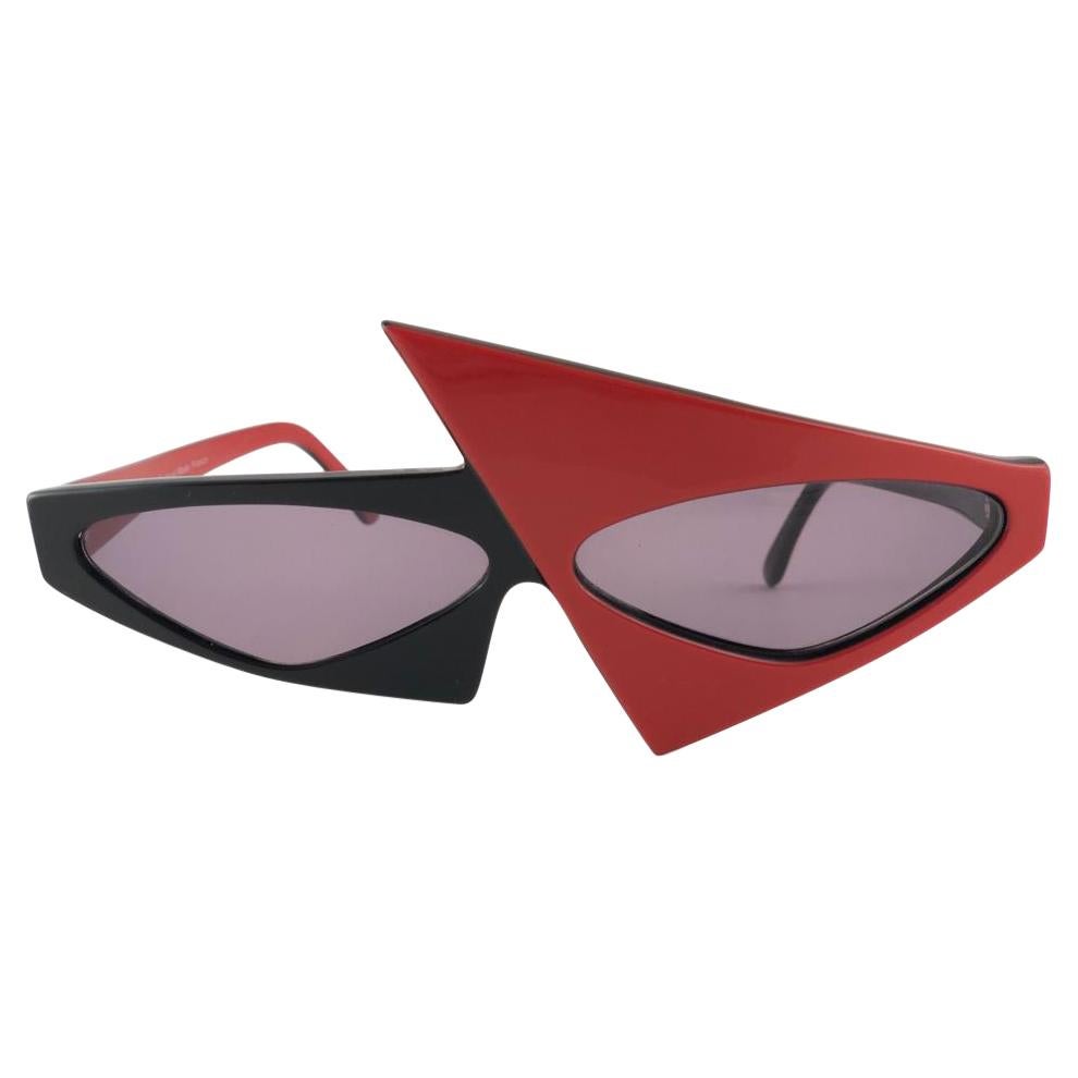 Vintage Rare Alain Mikli AM 030 Asymmetrical Black & Red Sunglasses 1987