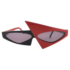 Vintage Rare Alain Mikli AM 030 Asymmetrical Black & Red Sunglasses 1987