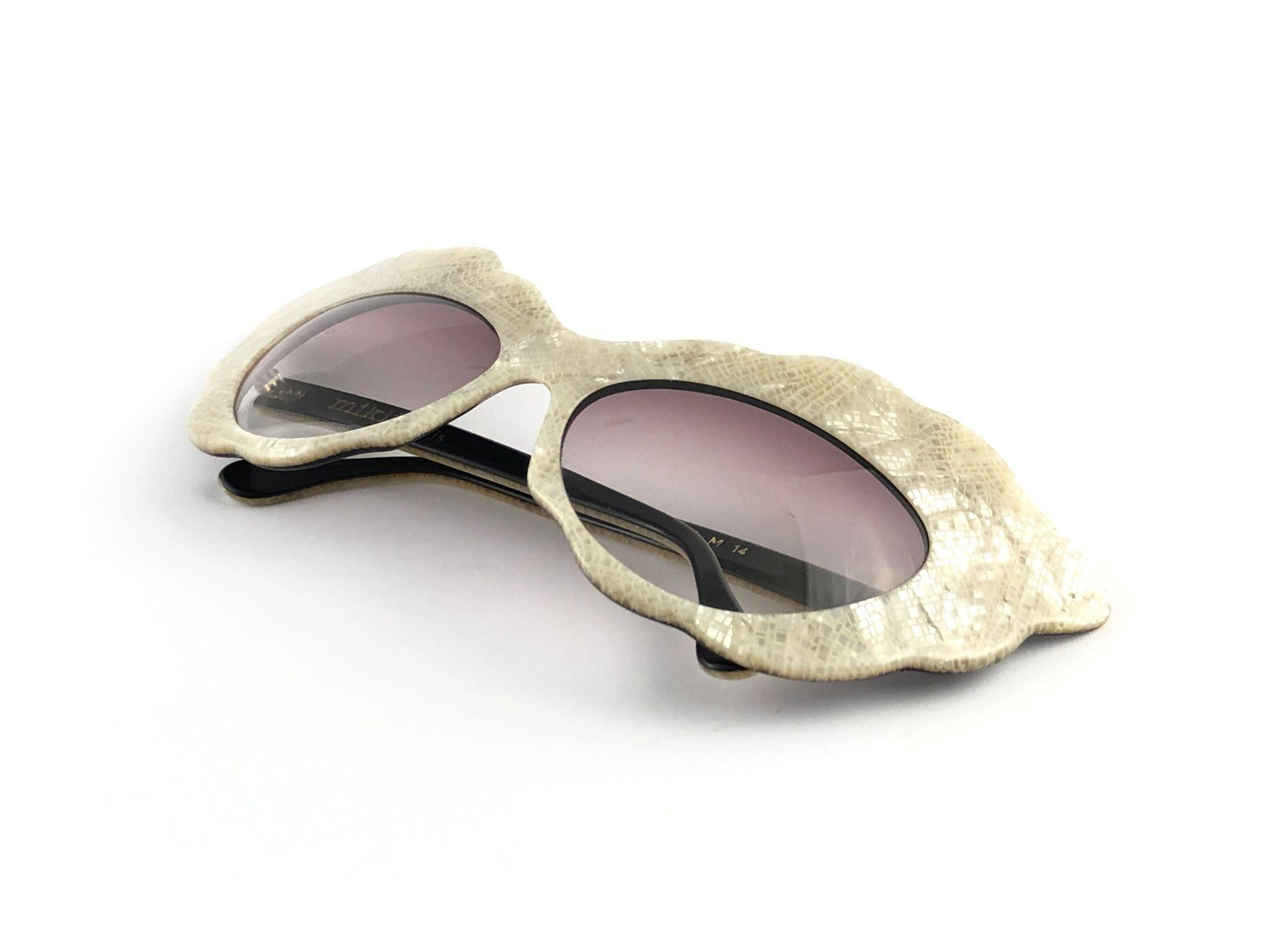 Beige Vintage Rare Alain Mikli AM14 Mother of Pearl Cat Eye France Sunglasses 1988 For Sale