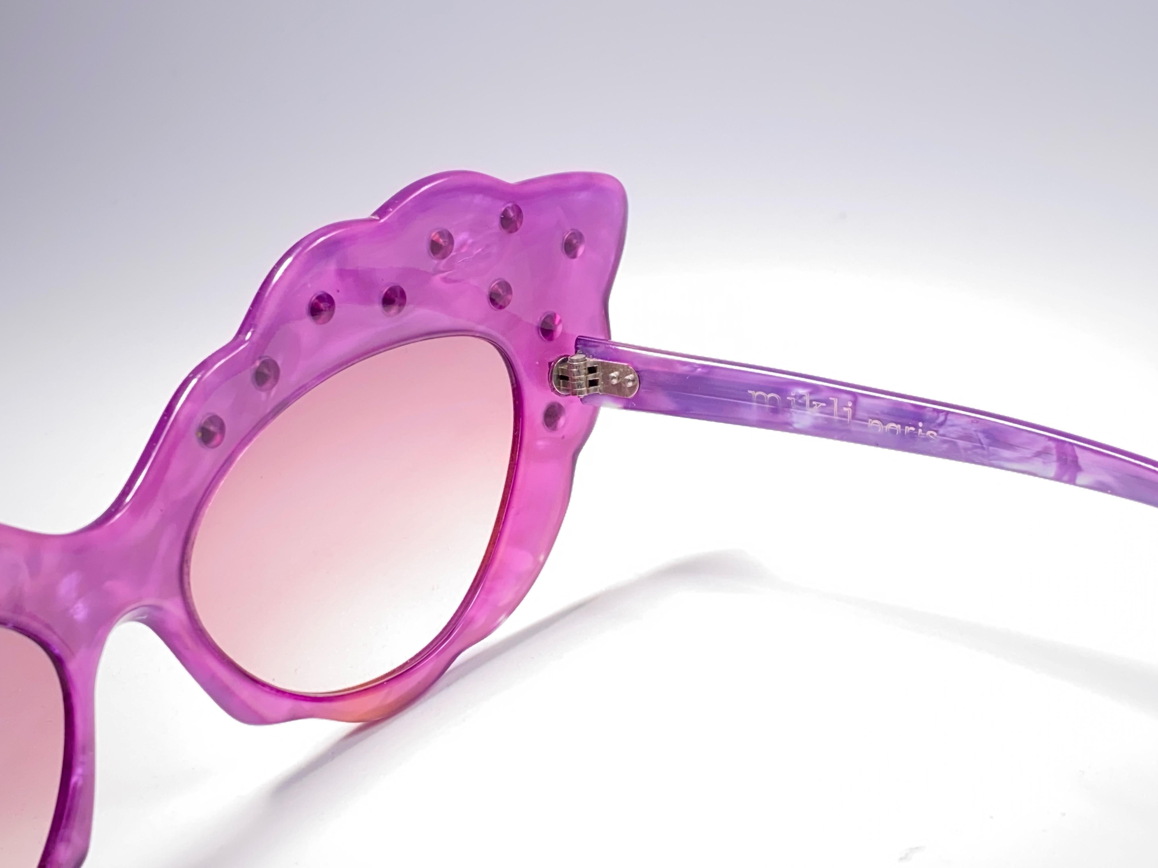 Purple Vintage Rare Alain Mikli AM14S Fuchsia Oversized Cat Eye France Sunglasses 1988 For Sale