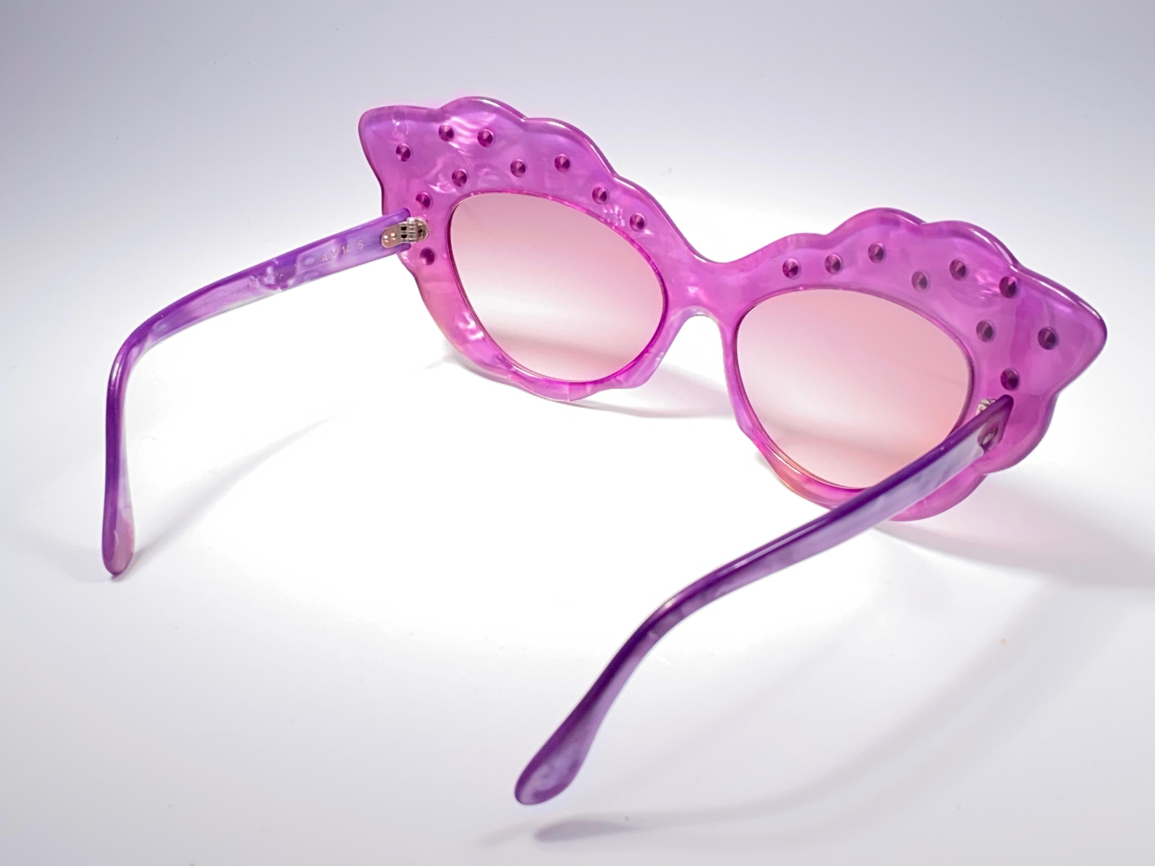 Women's or Men's Vintage Rare Alain Mikli AM14S Fuchsia Oversized Cat Eye France Sunglasses 1988 For Sale