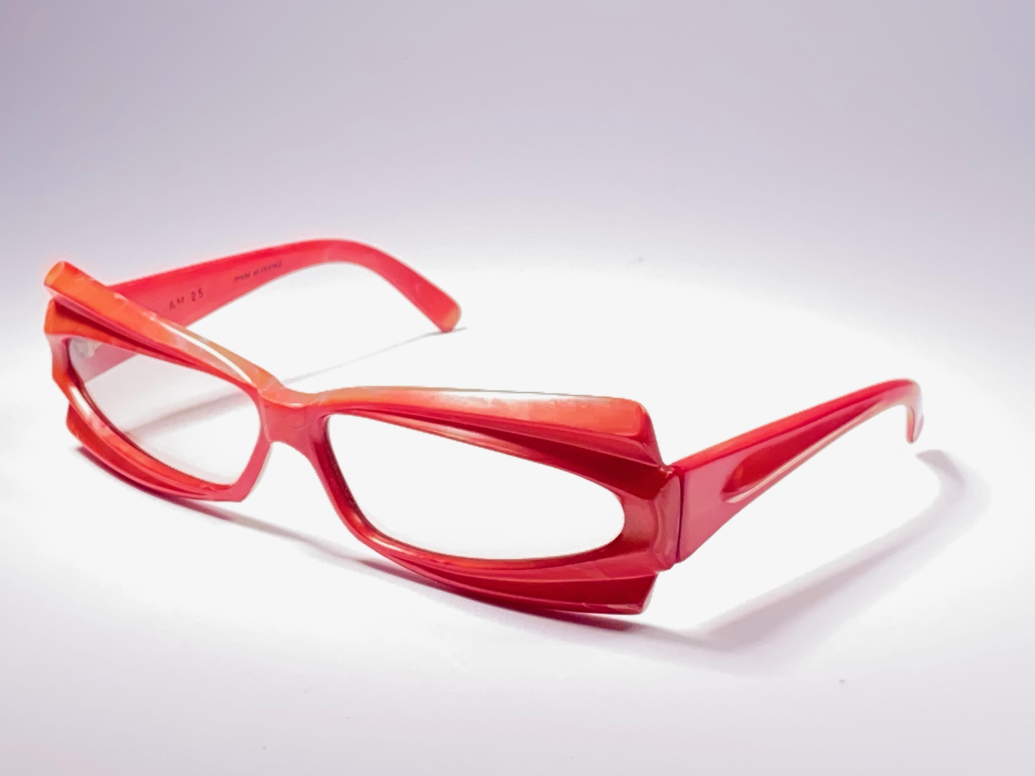 Seltene übergroße rote Vintage-Sonnenbrille von Alain Mikli AM25 in Übergröße aus Frankreich, 1988 (Beige) im Angebot