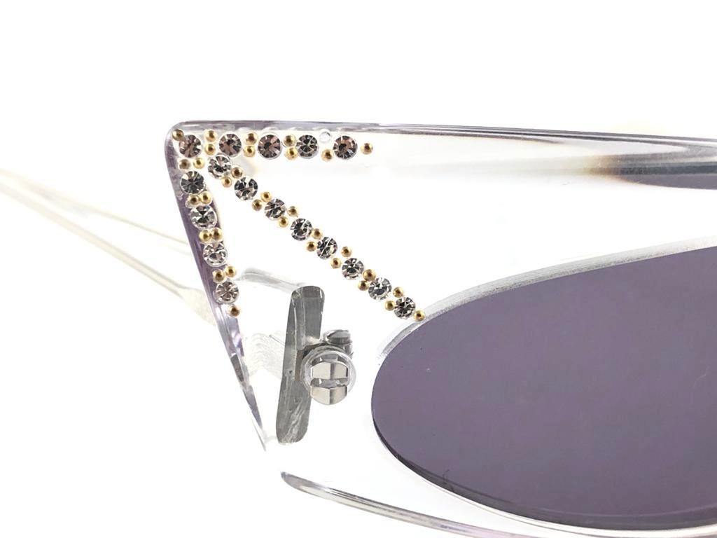 Vintage Rare Alain Mikli AM305 Asymmetric Clear & Strass France Sunglasses 1989 For Sale 2