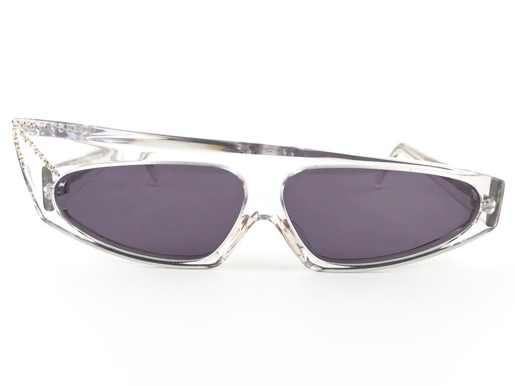 Vintage Rare Alain Mikli AM305 Asymmetric Clear & Strass France Sunglasses 1989 For Sale 3