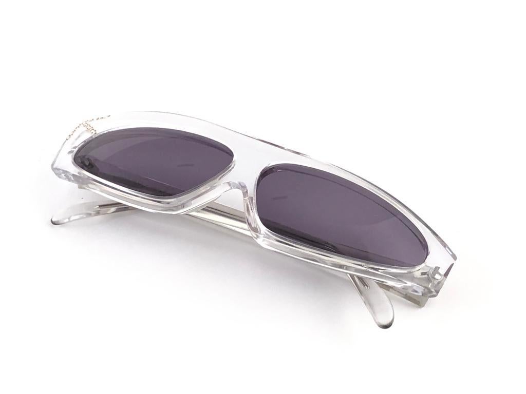 Vintage Rare Alain Mikli AM305 Asymmetric Clear & Strass France Sunglasses 1989 For Sale 4