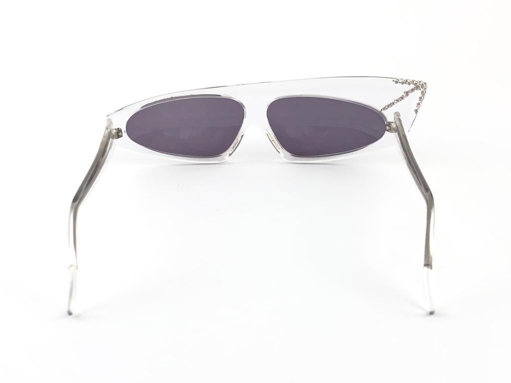 Vintage Rare Alain Mikli AM305 Asymmetric Clear & Strass France Sunglasses 1989 For Sale 5