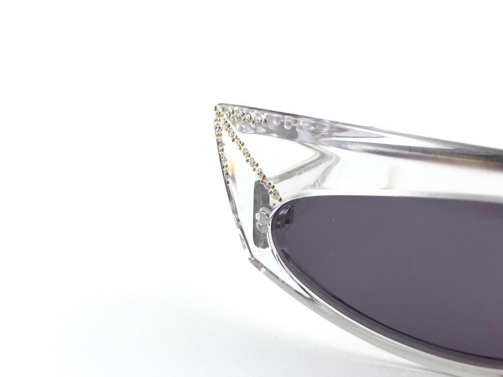Gray Vintage Rare Alain Mikli AM305 Asymmetric Clear & Strass France Sunglasses 1989 For Sale