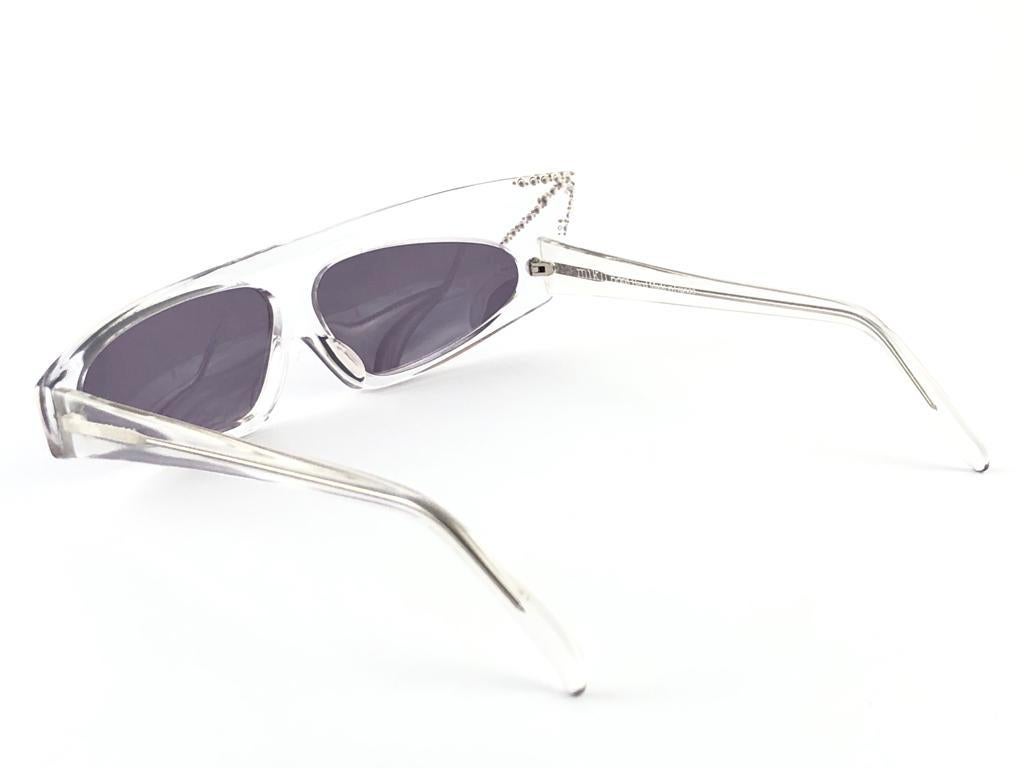 Women's or Men's Vintage Rare Alain Mikli AM305 Asymmetric Clear & Strass France Sunglasses 1989 For Sale