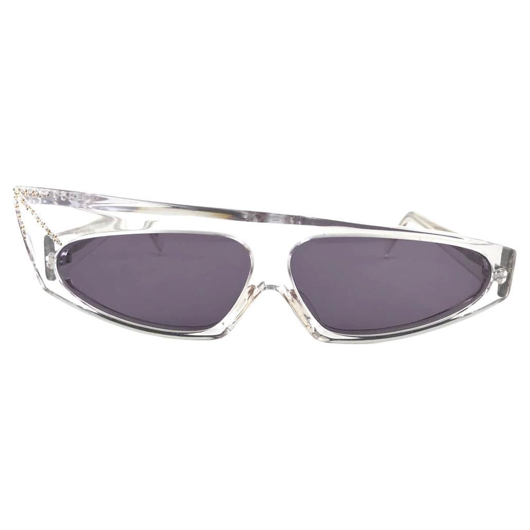 Vintage Rare Alain Mikli AM305 Asymmetric Clear & Strass France Sunglasses 1989 For Sale